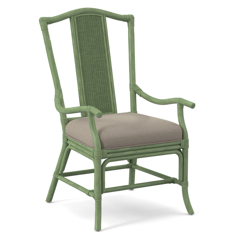 Drury Lane Slat Back Dining Arm Chair, Beige Performance Fabric; 0851-73, Celery