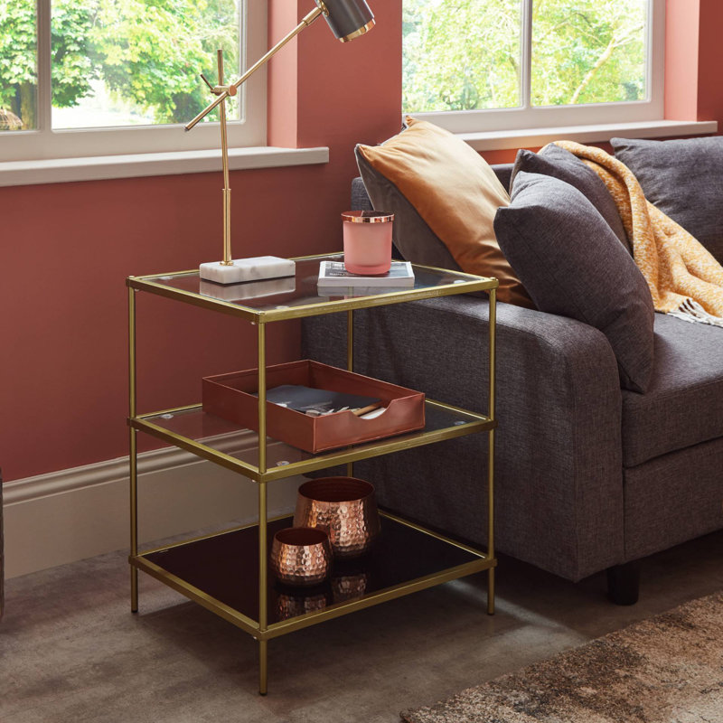 Vicente Glass Top Frame End Table, Brushed Gold