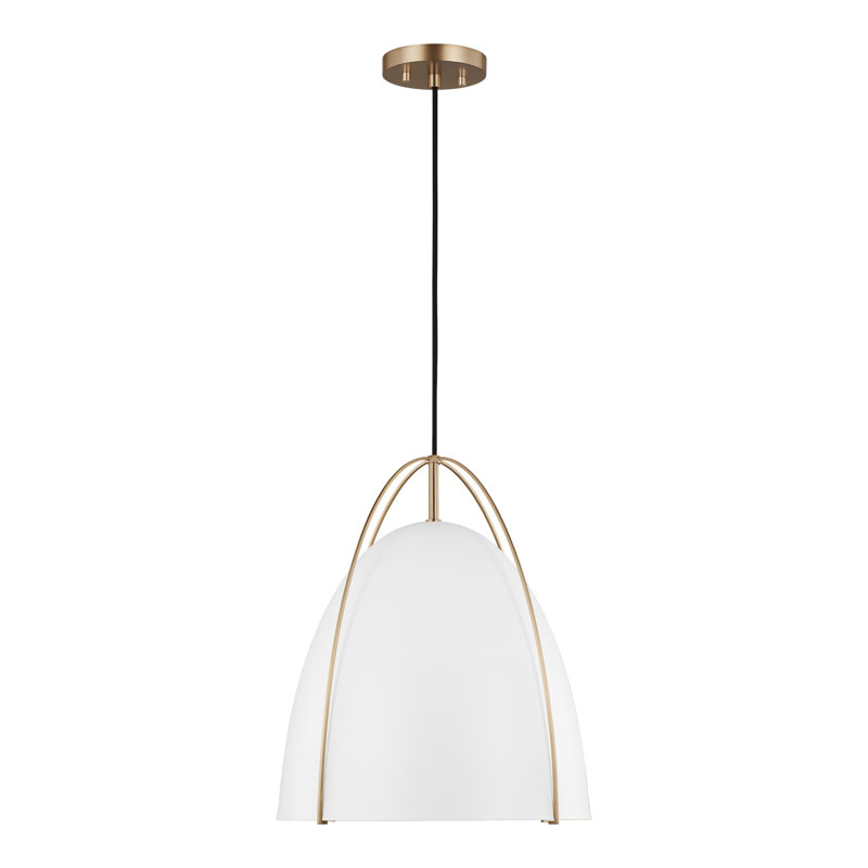 Luminaire suspendu conique à 1 lumière Nikki, Blanc, Laiton satiné, H 19,13 po x l 15,38 po x P 15,38 po