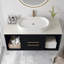Meuble-lavabo mural avec lavabo ovale en céramique, tiroirs et tablette ouverte-2096795497