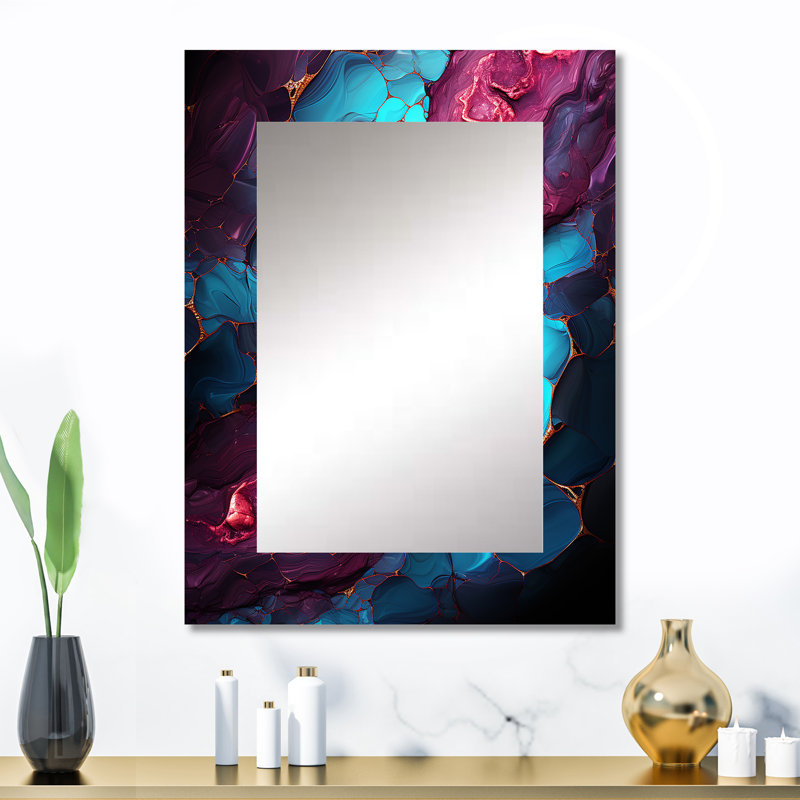 Miroir décoratif bleu et mauve, 32 po x 24 po
