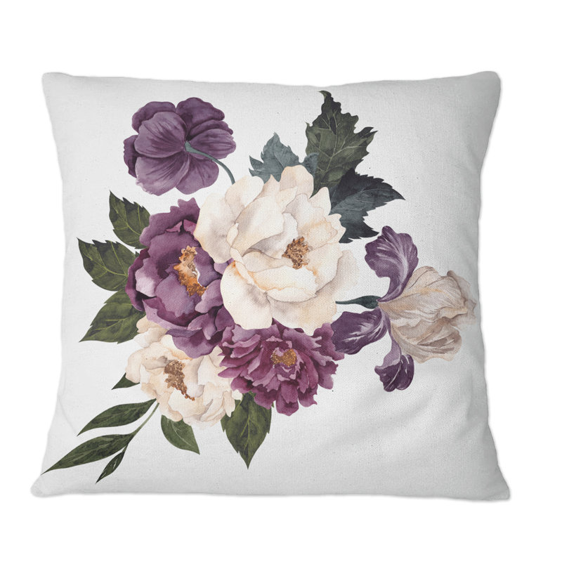 Bouquet rétro avec fleurs et feuilles rétro - coussin décoratif traditionnel, 16 po x 16 po
