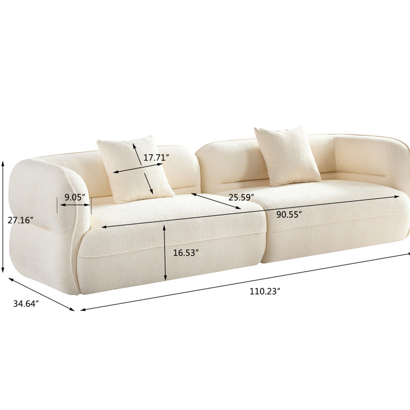 Modern White Sectional With Fabric And High Density Sponge Inner Filling Resilient Solid Wood Frame Textile