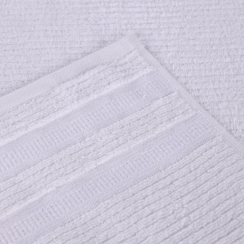 Amanita Zero Twist Cotton Ribbed Modern Geometric Border Soft Face Towel/Washcloth Set, White