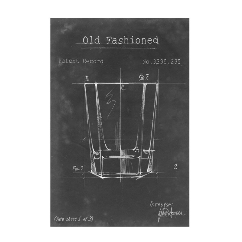 Barware Blueprint I by Ethan Harper - Print on Canvas, 66.04 cm H x 45.72 cm W x 3.175 cm D, No Frame