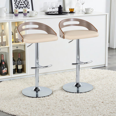 Tabourets de bar modernes à hauteur réglable avec pivot et repose-pieds en T - ensemble de 2 en métal, bois et similicuir