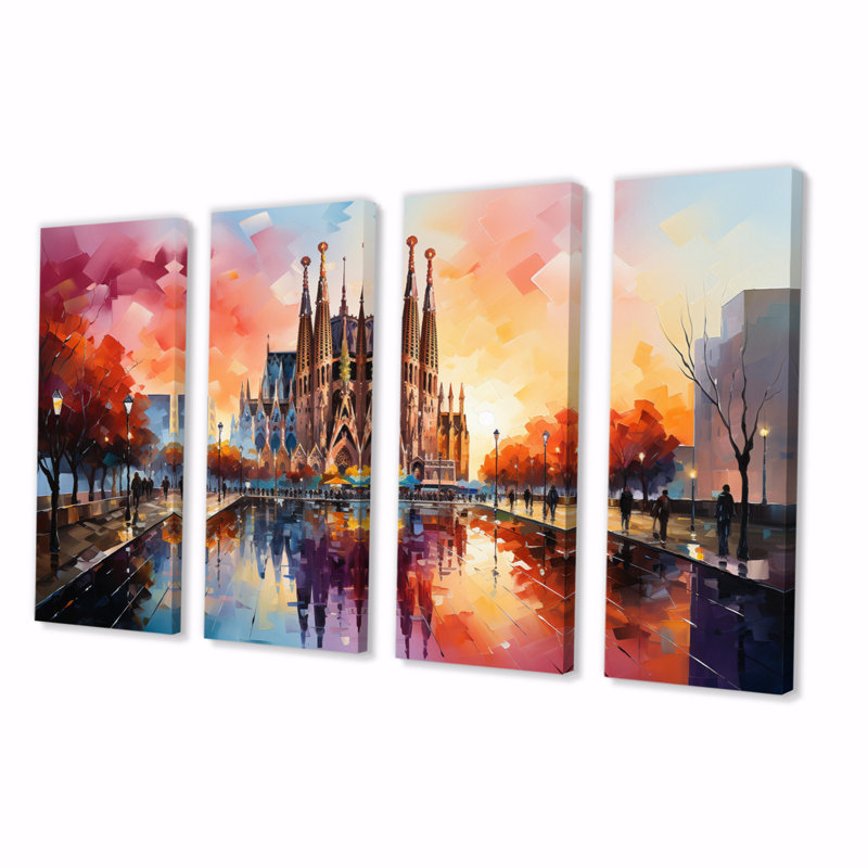 Espagne, Sagrada Familia à Barcelone, reproduction sur toile 4 pièces