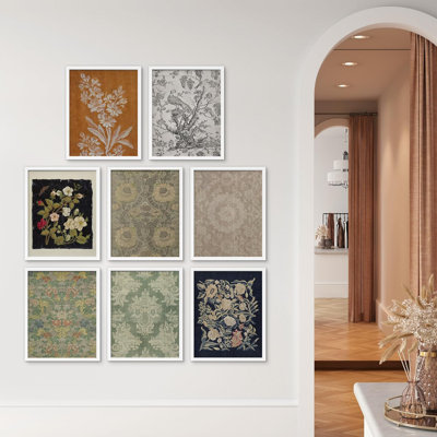 «Abstract Floral Botanical Toile Flower», reproduction de papier encadrée sur papier, 8 pièces