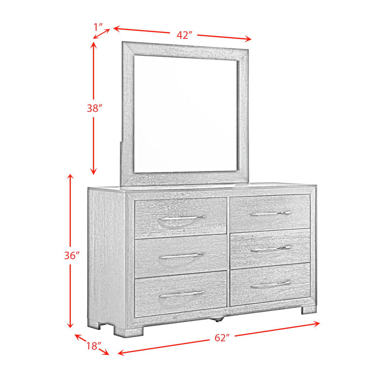 Ensemble de chambre à coucher à panneaux Bangor, Grand lit, 5 Pcs: Bed, Dresser, Mirror, Chest, Nightstand