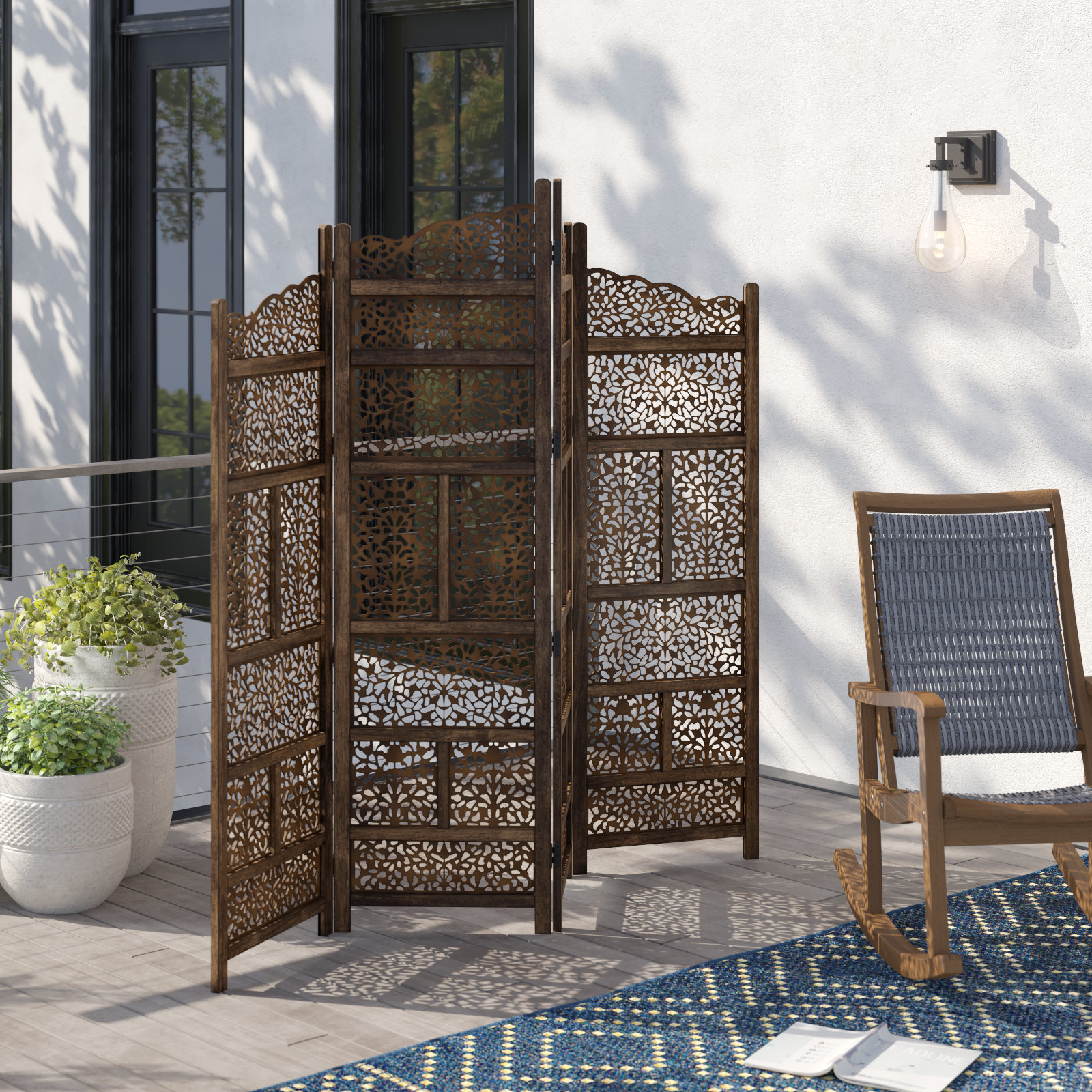 Langley Street® Montclair Benzara Hand Carved Foldable 4 Panel Wooden Partition Screen/Room Divider, Brown & Reviews | Wayfair