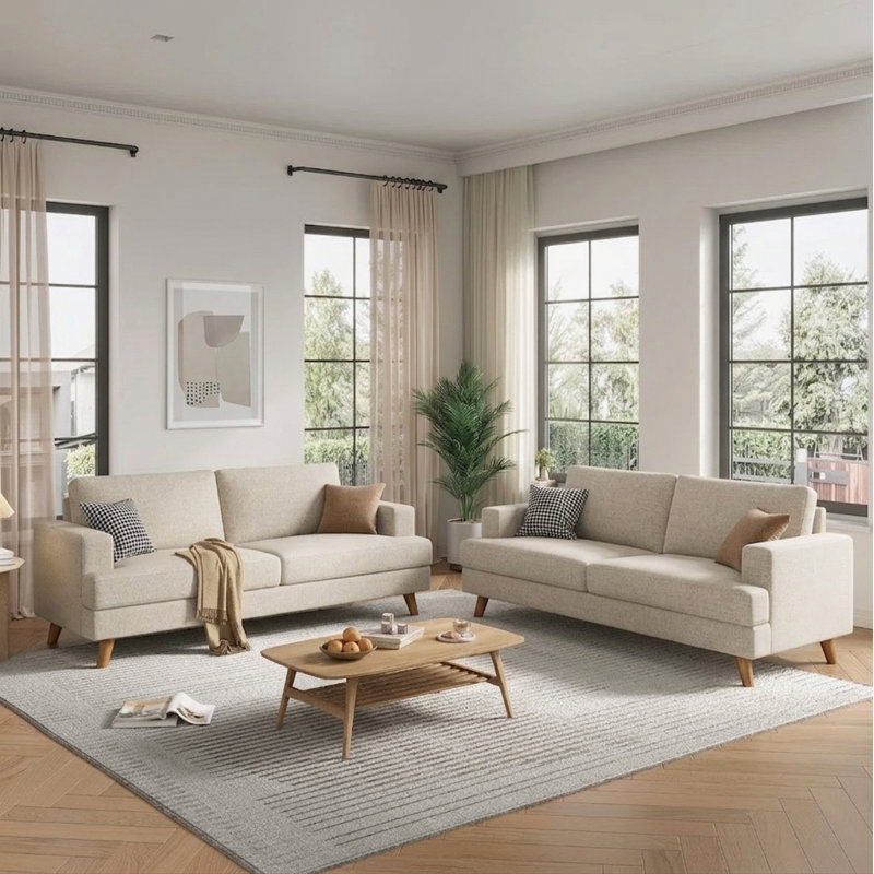 Canapé 68 po Mid Century Modern, Beige
