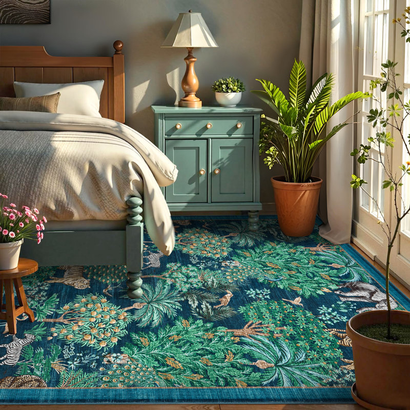 Machine Washable Rug Non-Slip Area Rug Durable Floor Carpet Easy-Cleaning Rug for Living Room Playroom Bedroom