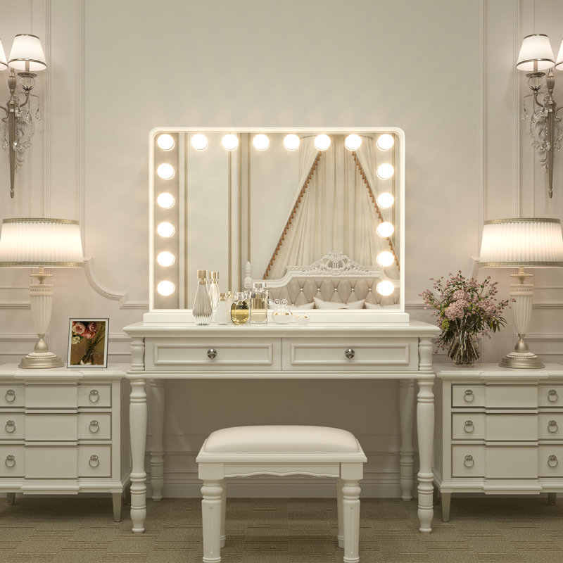 Jahziyah LED Lighted Hollywood Makeup Mirror Vanity Mirror with Dimmable & Memory Function, White, 24" x 32"