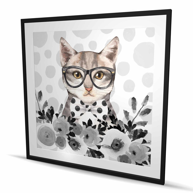 Geek Cat - impression de chambre blanche avec passe-partout mat pour la décoration intérieure, H 48 po x l 48 po, Noir