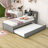 Wooden Platform Bed with Trundle and Shelves-121827145-121827140