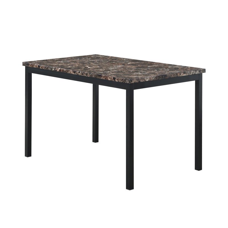 Faux Marble Top Metal Frame Dinette Table, Brown, 30”H x 48”L x 30”W