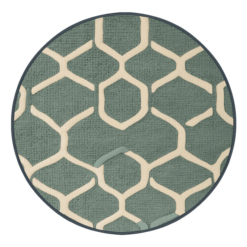 Tapis gris en treillis lavable à la machine, Rond 5 pi