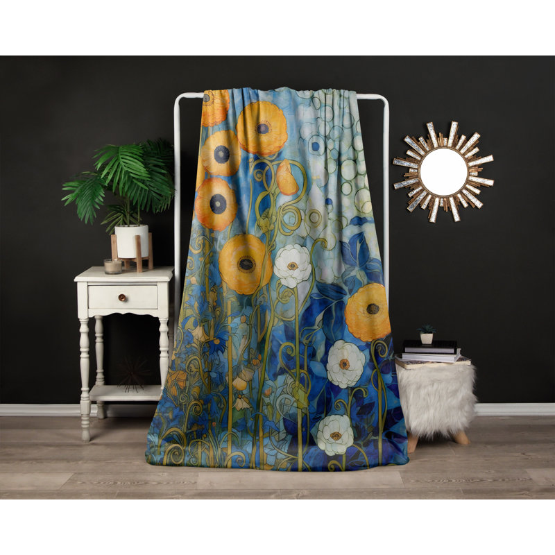 Throw Blanket, 51" W x 60" L, Floral/Abstract, Light Orange/Blue/Green