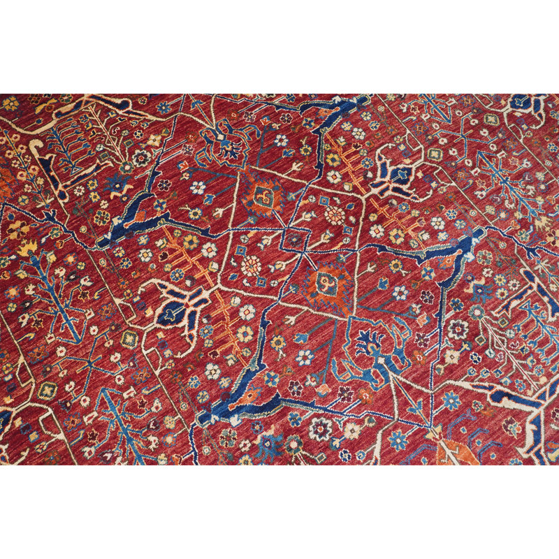 Hand Knotted Wool Oriental Area Rug in Red/Blue