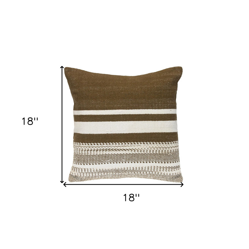 Coussin 18 "à rayures en coton brun et blanc
