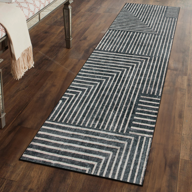 Distressed Bohemian Stripes Washable Non Slip Area Rug, Runner 2' x 10'