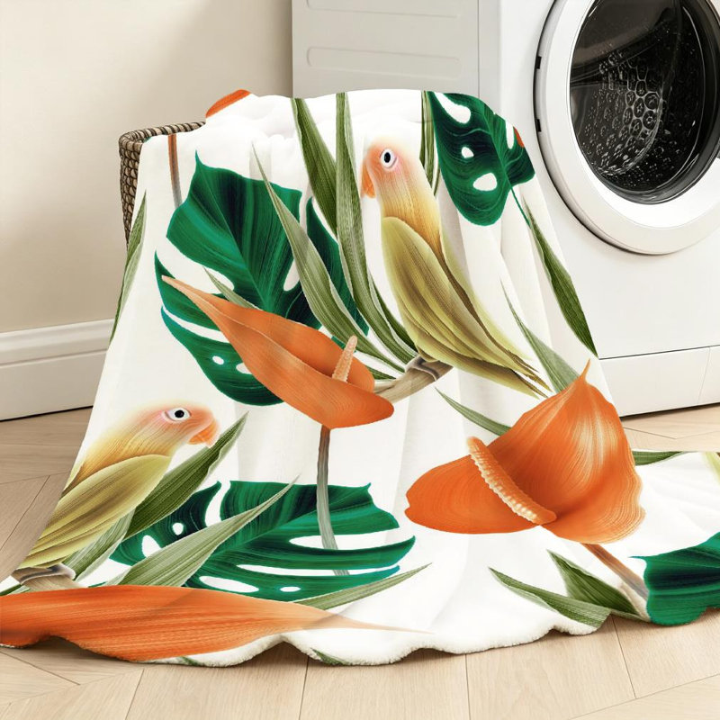 Jeté en molleton transparent ultra doux, impression de fleurs tropicales d'un seul côté, Throw 30" x 40"