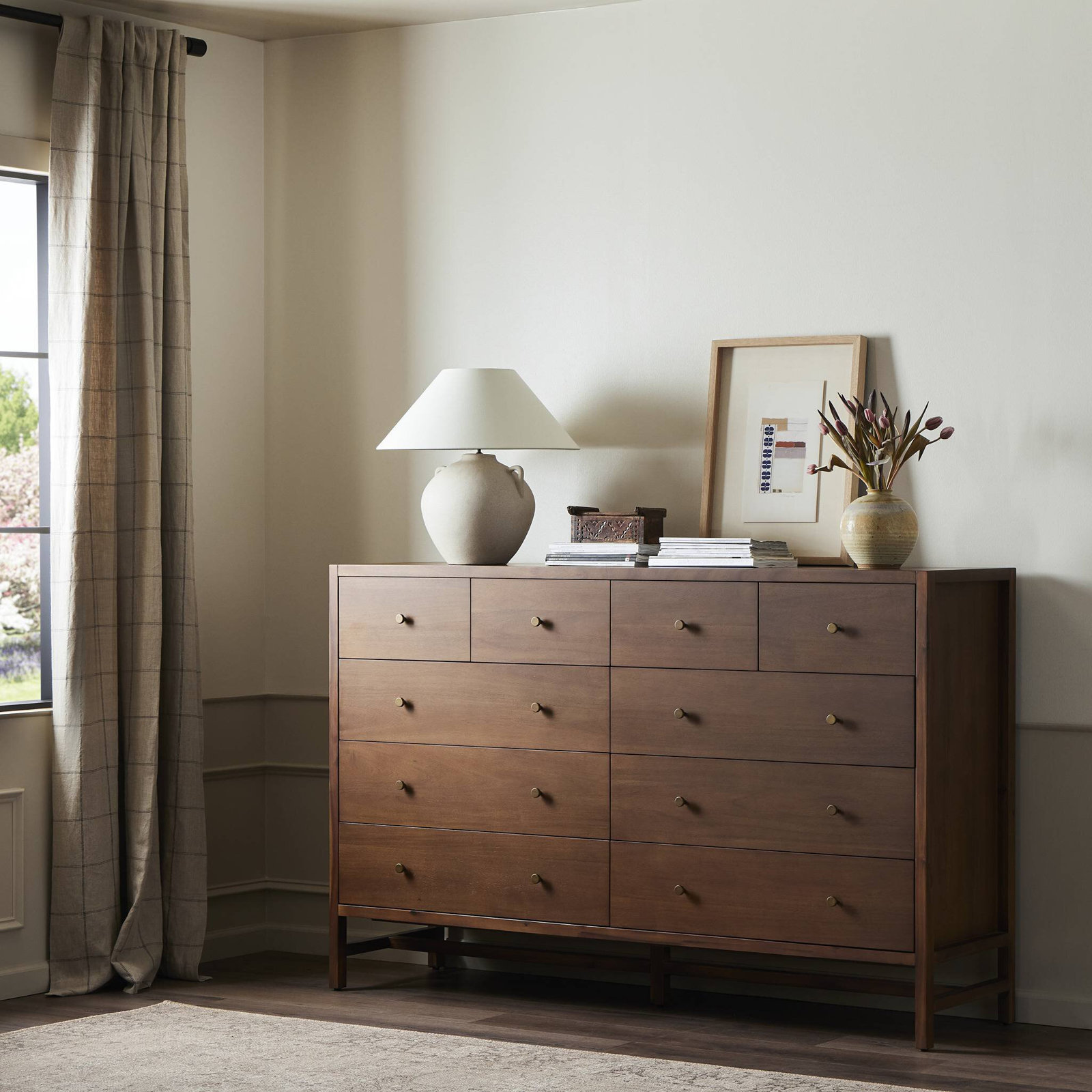 Soline 10 Drawer 72" W Double Dresser, Brown