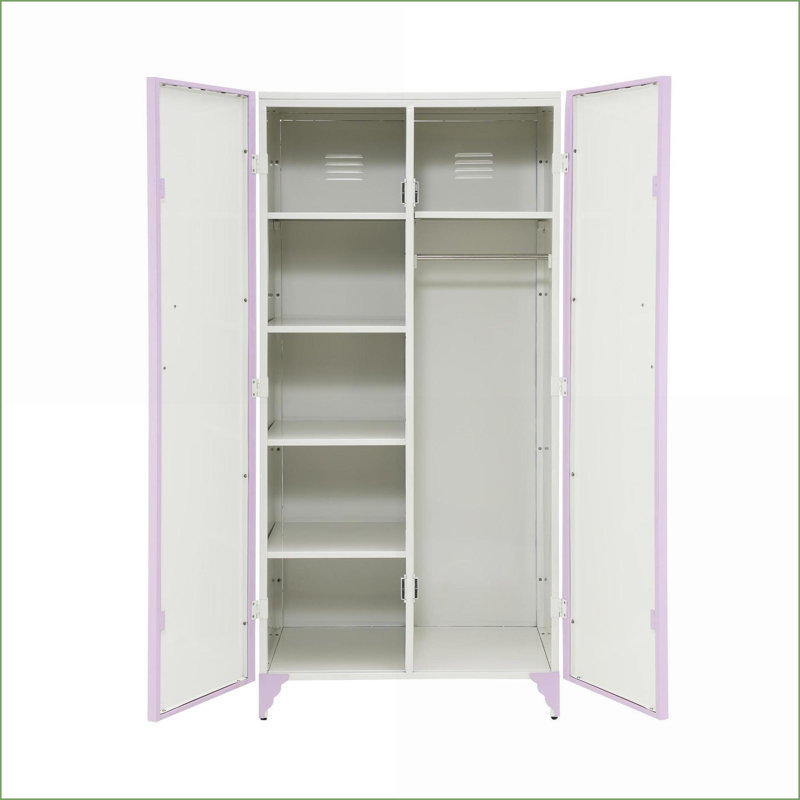 Garde-robes | Élégante garde-robe papillon en métal avec beaucoup de rangement | Blanc et blanc Mauve