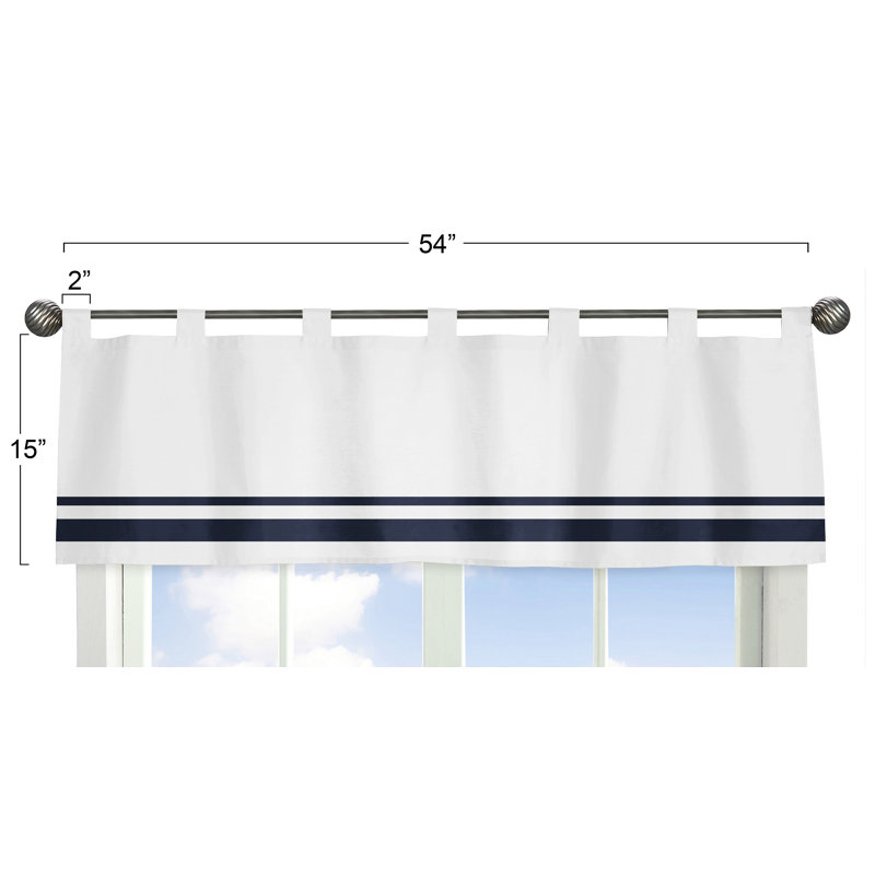 White and Navy Cotton Tab Top Window Valance
