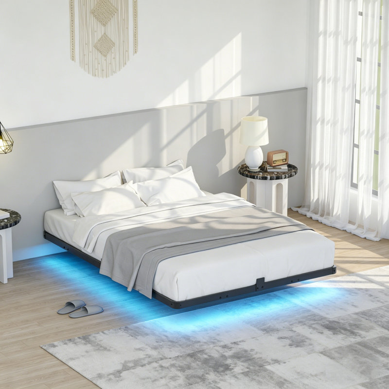 LED Floating Bed Frame No Box Spring Needed, Full