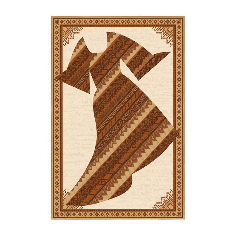 Tapis moelleux doux à motif géométrique d'inspiration mondiale Elwell - brun clair, 5 x 7