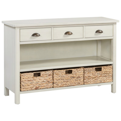 Antique White Console Table With Storage: & Pine, Versatile Drawers Shelves: Water Hyacinth , Storage