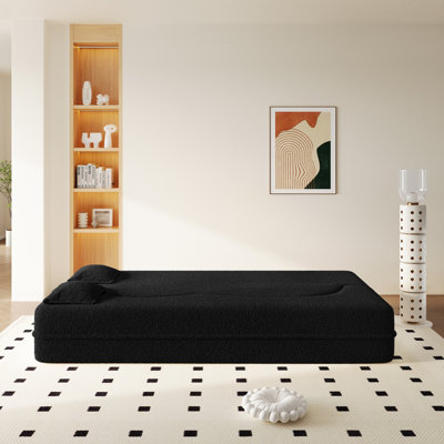 Canapé-lit moderne avec 2 coussins, canapé-lit en molleton convertible rembourré de mousse, matelas simple pliant de 15 po pour le salon, le lit d'invité, la salle de jeux, aucun assemblage requis