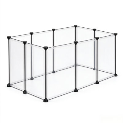 Clear PP Plastic and Steel Frame Modular Pet Playpen with 12 Panels, Easy Clean - Indoor for Small Dogs