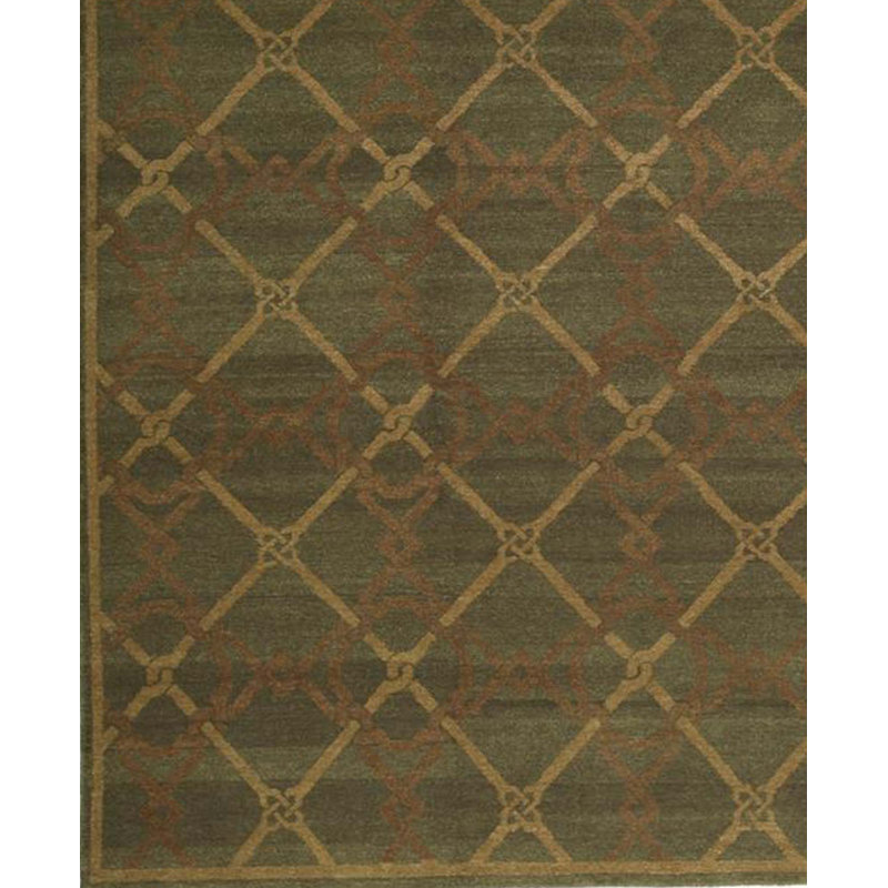Wool Geometric Area Rug in Green, Rectangle 9'3" x 12'8"