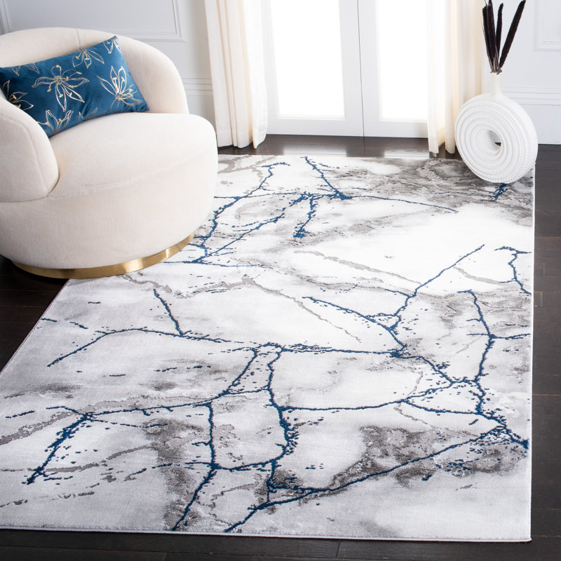 John-Paul Craft Performance Abstract Rug, Square 8', Gray/Blue