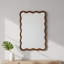 Rectangle Wood Frame Decorative Mirror with Irregular Lines, Natural Finish, Versatile Wall Mount for Bedroom Bathroom Living Room Entryway.-129673805