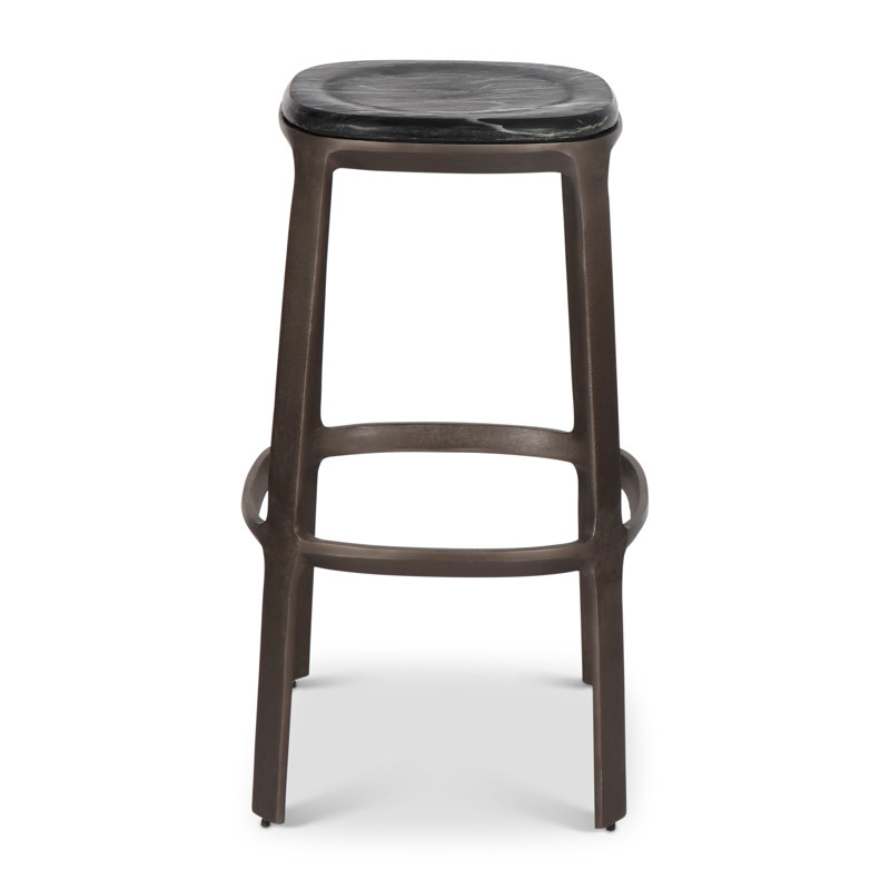 Marbelle - Alfie Marble Counter Stool - Toronto Sand/Antique Nickel Finish, Bar Stool (30" Seat Height), Black/Bronze