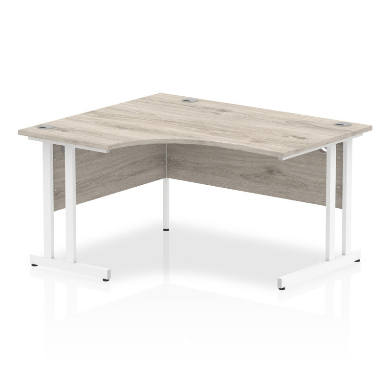 Tibay L-Shaped Metal Base Computer Desk, Grey/Oak, White, Left Hand Return