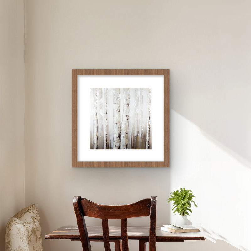 Bouleaux blancs abstraits - décor de chambre à coucher moderne, impression encadrée, H 16 po x l 16 po