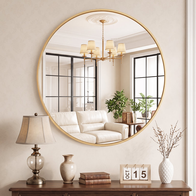 Miroir mural rond en métal, Doré, 24 po x 24 po