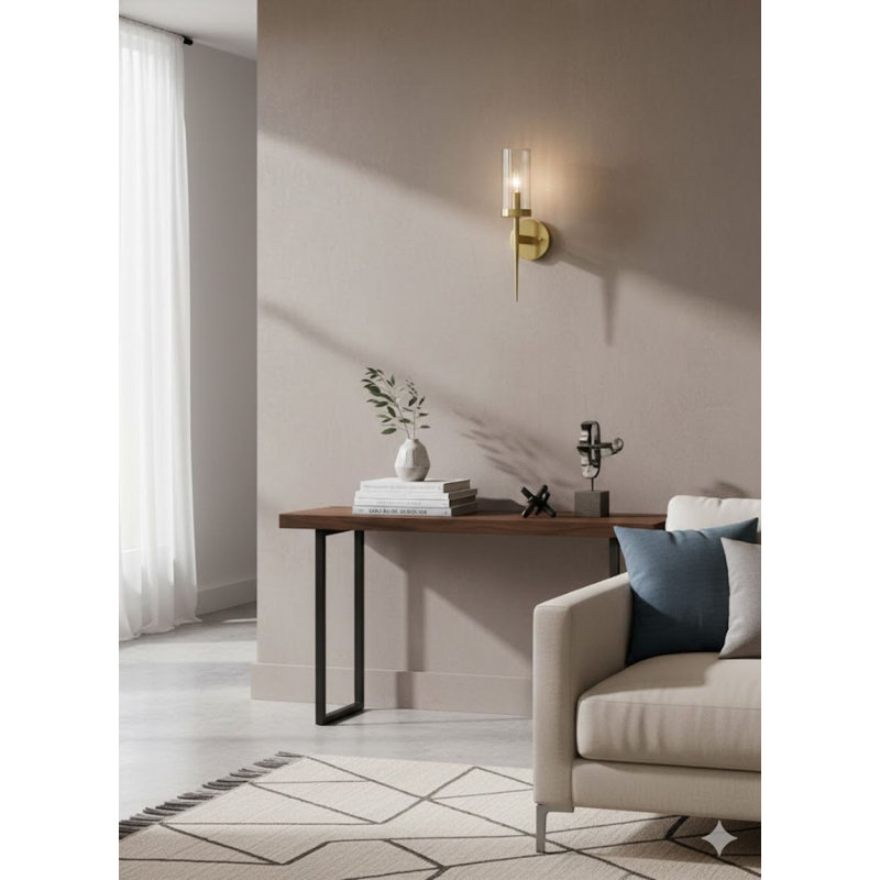 Modern 1 Light Glass Shade Wall Sconce, 15.75" H x 4.72" W x 5.9" D, Gold