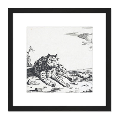 Bye Potter Lying Leopard From Front Big Cat Etching - Single Picture Frame Print