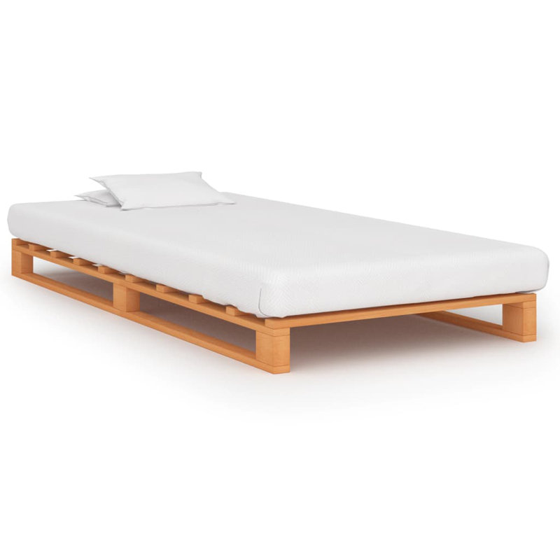  Bed Frame Brown Solid Pine Wood 39.4X78.7 In Durable Bed Frame