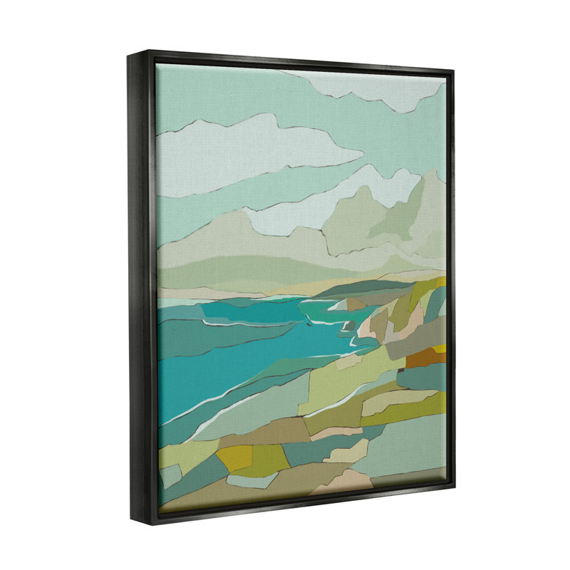 «Contemporary Mountainous Blocked Shore - Floater Frame», impression sur toile, Cadre flottant noir de jais