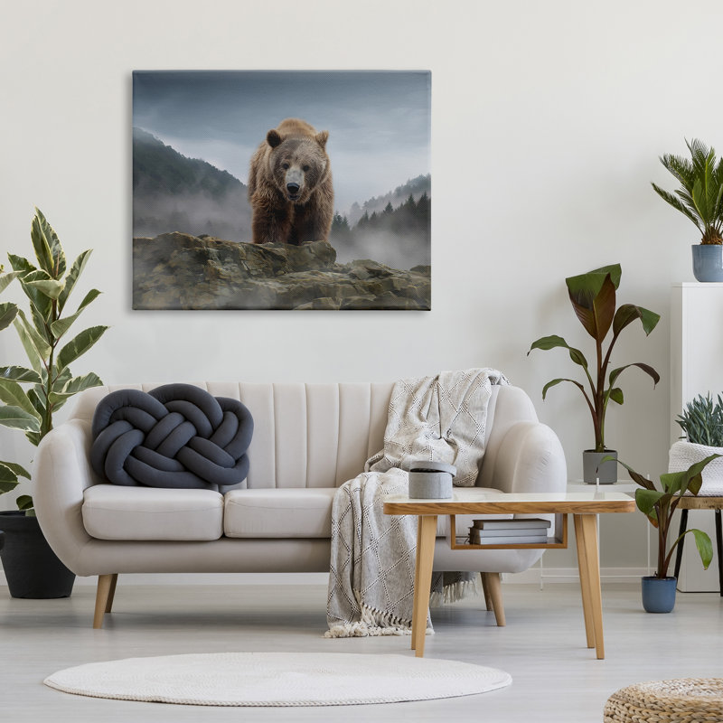 «Roaring Brown Grizzly Bear Rocky Mountain Top View» par Kelley Parker - impression, H 36 po x l 48 po x P 1,5 po