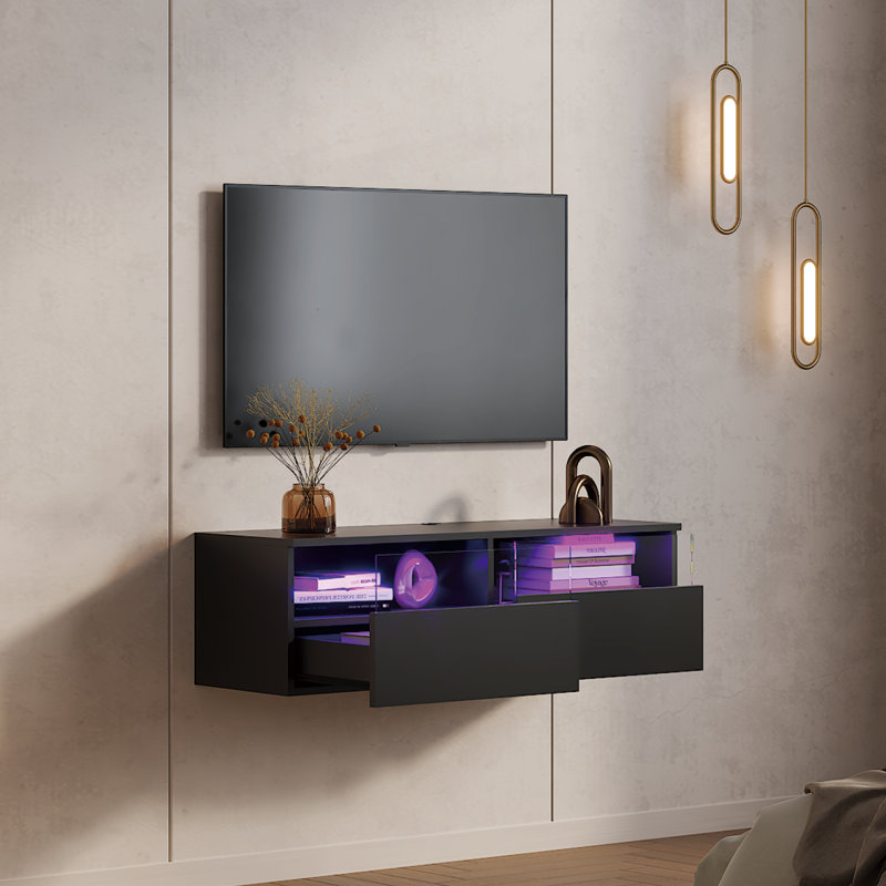 Meuble télé pour téléviseur de 49 po ou moins, H 11,8 po x L 39,4 po x l 13 po, Noir