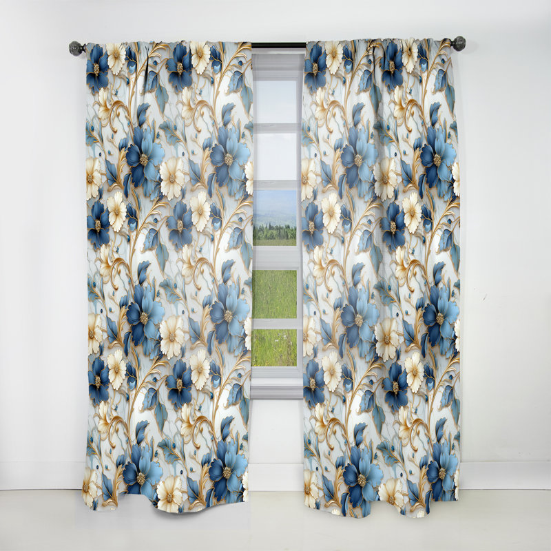 Vintage Charm Marble Pattern I - Glam Velvet Curtain - Room Darkening - 1 Panel, 52" W x 95" L