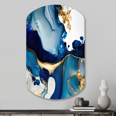 Abstract Marble Geode Blue I - Abstract Marble Cylinder Shape Metal Wall Sculpture
