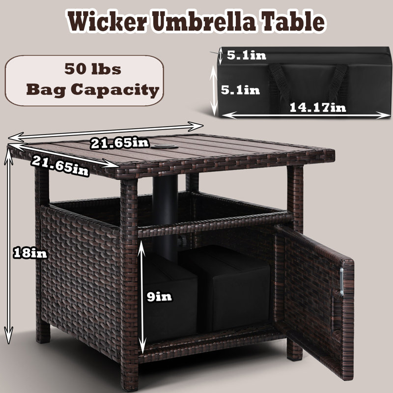 Outdoor Wicker Adirondack Chairs Set 2 With Umbrella Table Rattan Fire Pit Chairs Oversized Comfy Relax Accent Patio Chairs With Cushion Patio Umbrella Side Table With Umbrella Hole & Storage
